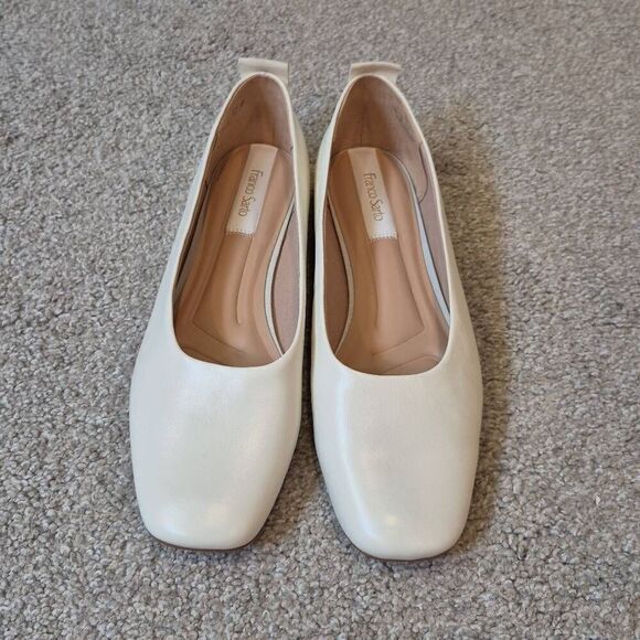 Franco Sarto Women’s Leather Square Toe Flats Size 10 White - Picture 2 of 6